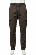 Men's brown cargo pants on mannequin - white background