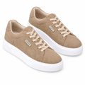 Fashion Platform Sneakers khaki beige pair white background studio shot