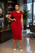 Red Asymmetric Rhinestone Bodycon Midi Dress - Lifestyle