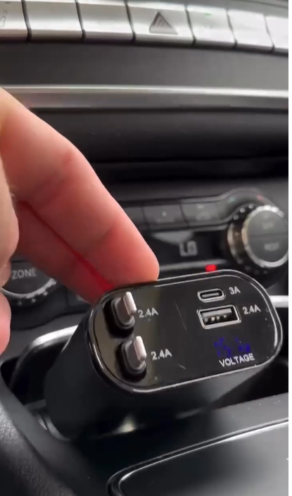 Multi-Port Car Charger | USB-C 3A + Dual USB 2.4A | Voltage Display | Fast Charging