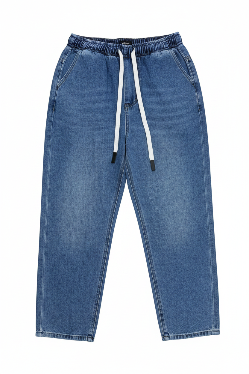 Free Size Baggy Denim Jeans blue wash on white background