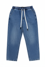 Free Size Baggy Denim Jeans blue wash on white background