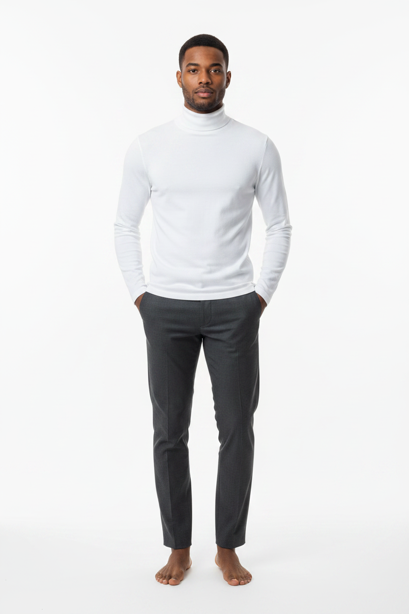 Men's White Turtleneck Sweater - lifestyle