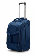 Navy travel bag with a smooth, slightly shiny finish on white