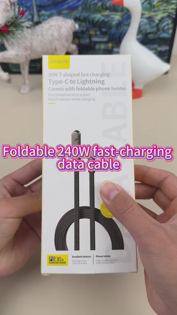 240W Type-C to Type-C Fast Charging Cable T16 | Built-in Foldable Phone Stand | 1.5M 480Mbps | Black
