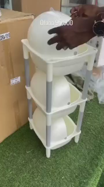Baby Storage Rack with Bathtub | 3-Tier Nursery Organizer | White & Grey