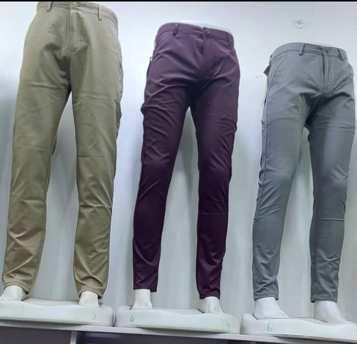 Pack of 3 Men's Slim Fit Chino Trousers (Khaki, Burgundy & Grey)