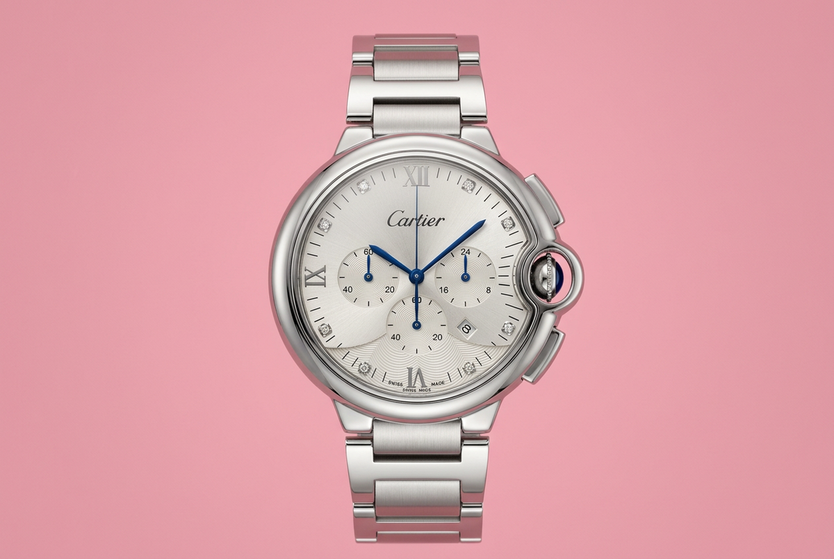 Silver-Tone Bracelet Watch with Blue Hands