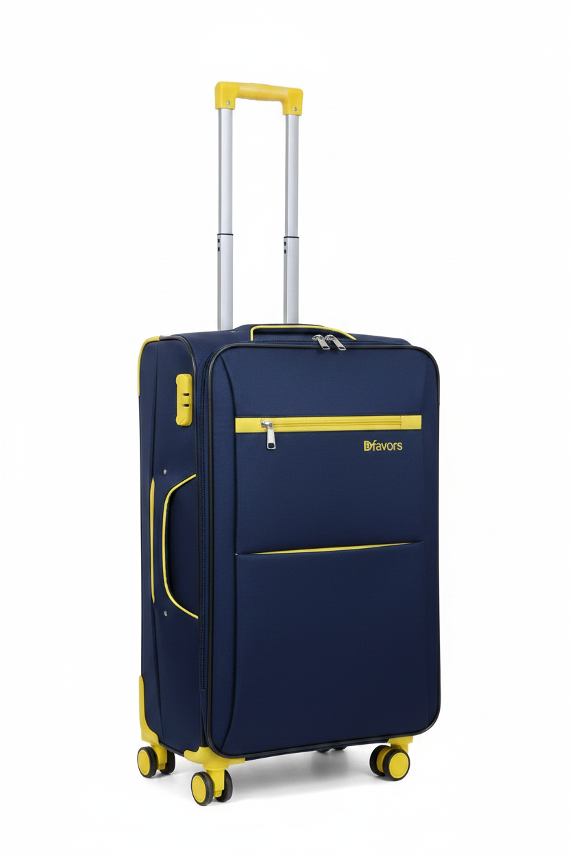 Medium Size – Dfavors Navy Blue Soft-Shell Trolley Suitcase –  Yellow Accents