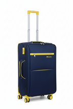 Medium Size – Dfavors Navy Blue Soft-Shell Trolley Suitcase –  Yellow Accents