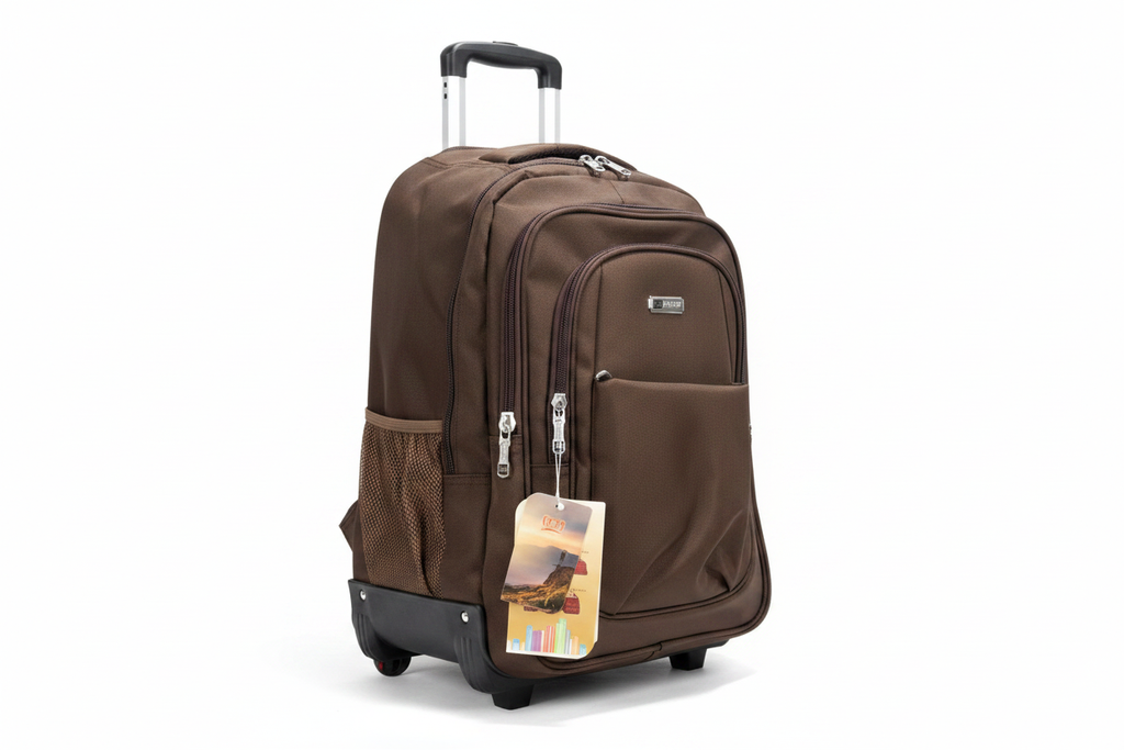 Small Dark Brown Trolley Backpack White Background