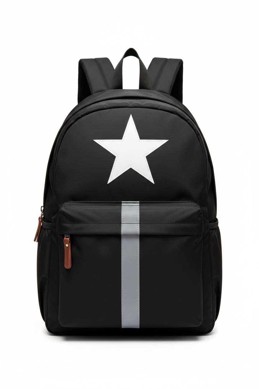 Star & Single Stripe Black Backpack