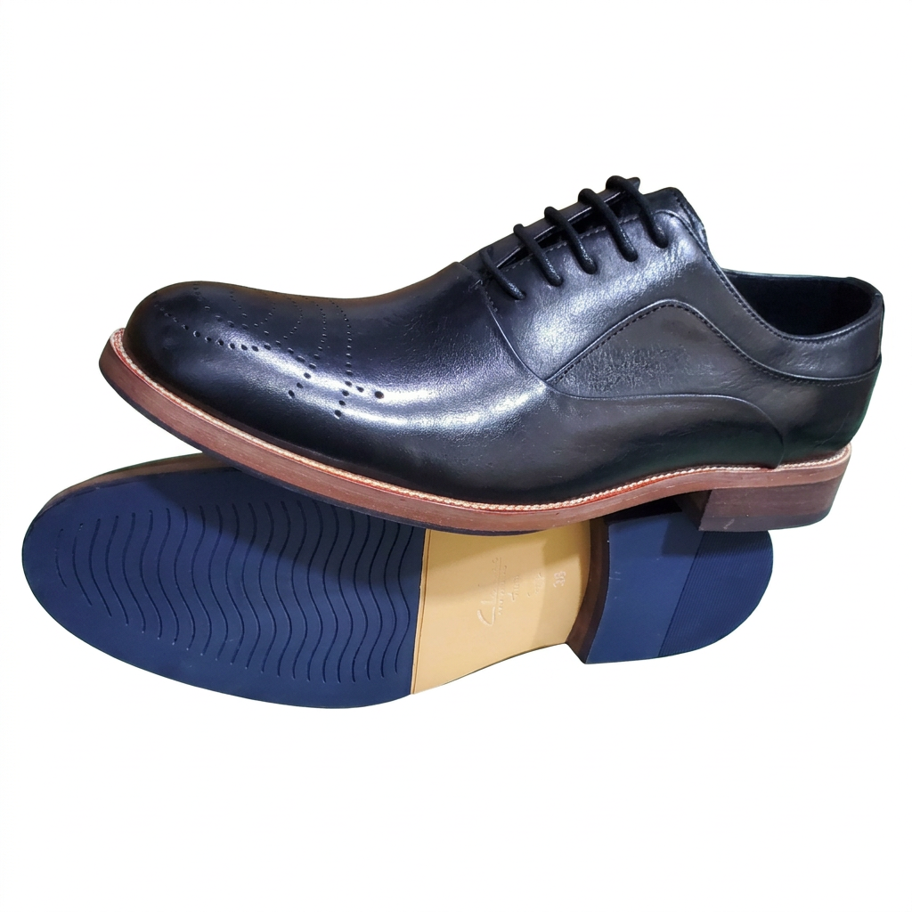 Men's Black Perforated-Toe Gentle Shoes – Brown Welt